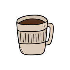 Hand drawn cartoon coffee cup on white background.