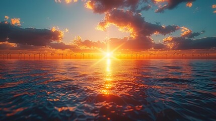 Solar Cells Closeup with Turbines Generative AI
