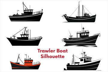 Trawler Boat Silhouette Bundle With Different Style