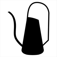 Black silhouette of a modern ultra-fashionable watering can with a handle and a long spout for gardening