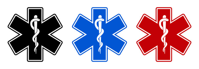 Star medicine set icons with snake