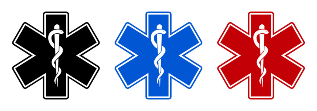 Star medicine set icons with snake