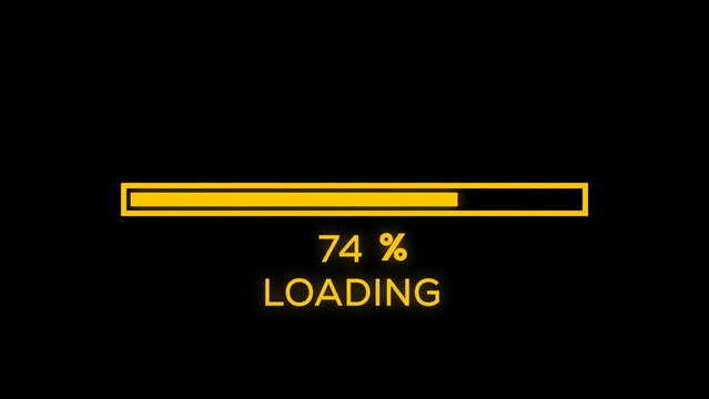 Yellow loading bar, numerical countdown from 0 to 100%. Animation on transparent background with alpha channel