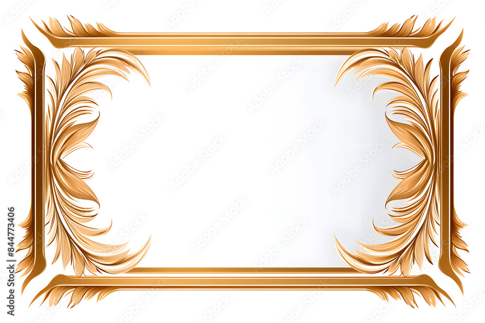 Wall mural Vintage Frame With Floral Ornament, Rectangular Elegant Floral Gold Frame, Copy Space for Text - Wall murals