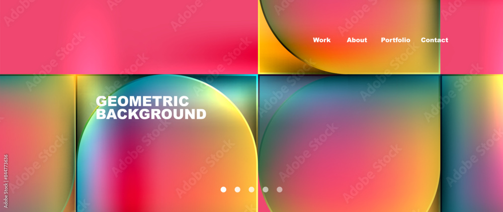 Poster bright colorful squares with round elements minimal geometric background. vector illustration for wa