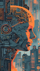 Obraz premium illustration showing the development of cybernetic and robotic elements in AI