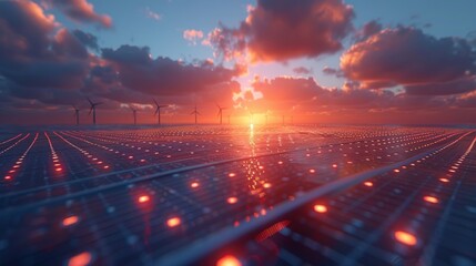 Wind Turbines and Solar Panels in Sunlight Generative AI