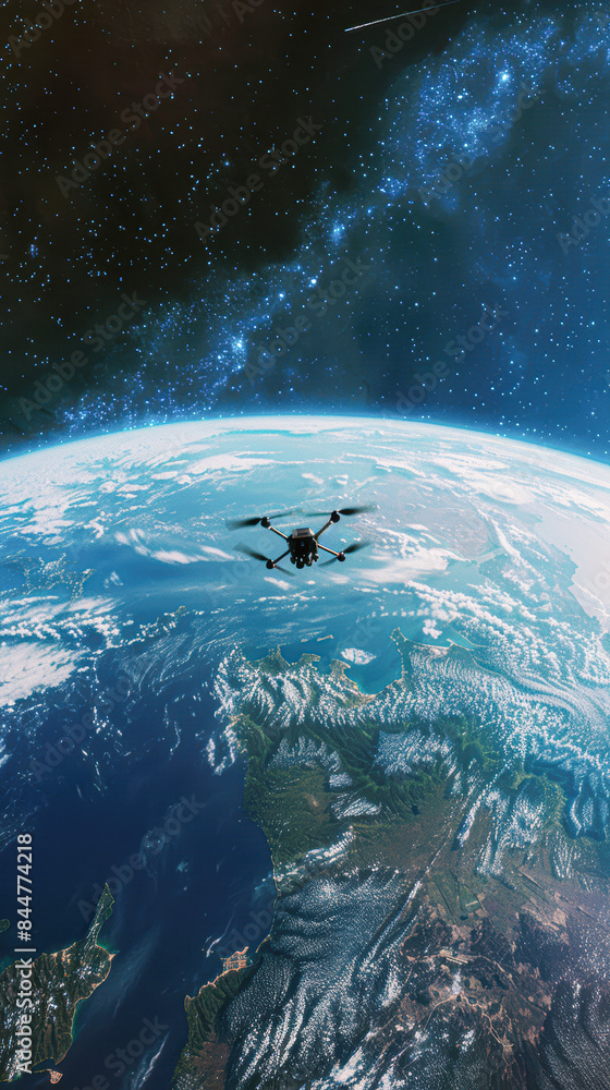 Wall mural drone in normal earth coordinate system concept technology in space