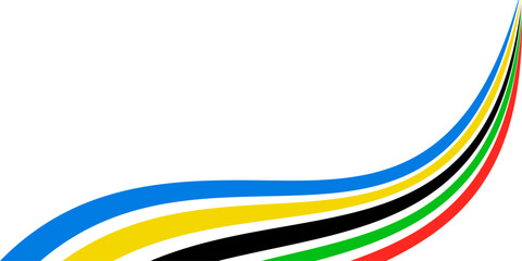 Colored Olympic Games abstract curved rainbow wave isolated, colorful banner stripes
