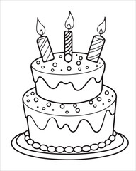 Birthday Cake Vector for coloring book, Birthday Cake Coloring Pages, cake illustration