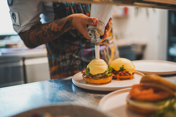 A delightful collection showcasing desserts, Asian cuisine, breakfast and brunch dishes, and coffee. Enjoy the visual feast of gourmet sweets, exotic Asian flavors, hearty breakfast plates, and artisa