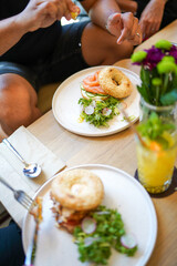 A delightful collection showcasing desserts, Asian cuisine, breakfast and brunch dishes, and coffee. Enjoy the visual feast of gourmet sweets, exotic Asian flavors, hearty breakfast plates, and artisa