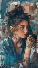 Fototapeta premium Artist woman using AI Art Assistant to generate image