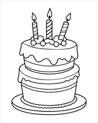 Birthday Cake Vector for coloring book, Birthday Cake Coloring Pages, cake illustration