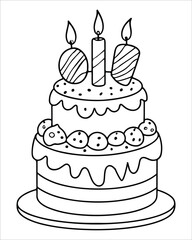 Birthday Cake Vector for coloring book, Birthday Cake Coloring Pages, cake illustration