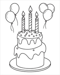 Birthday Cake Vector for coloring book, Birthday Cake Coloring Pages, cake illustration