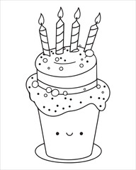 Birthday Cake Vector for coloring book, Birthday Cake Coloring Pages, cake illustration