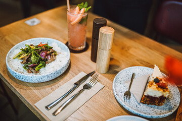 A delightful collection showcasing desserts, Asian cuisine, breakfast and brunch dishes, and coffee. Enjoy the visual feast of gourmet sweets, exotic Asian flavors, hearty breakfast plates, and artisa