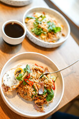 A delightful collection showcasing desserts, Asian cuisine, breakfast and brunch dishes, and coffee. Enjoy the visual feast of gourmet sweets, exotic Asian flavors, hearty breakfast plates, and artisa