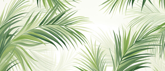 A seamless pattern of light green palm leaves, their delicate silhouettes blending seamlessly with the background in soft shades of cream and beige.