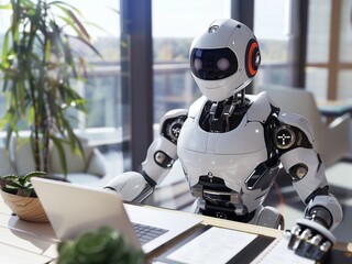 Fototapeta premium Robot working as a consultant in the office