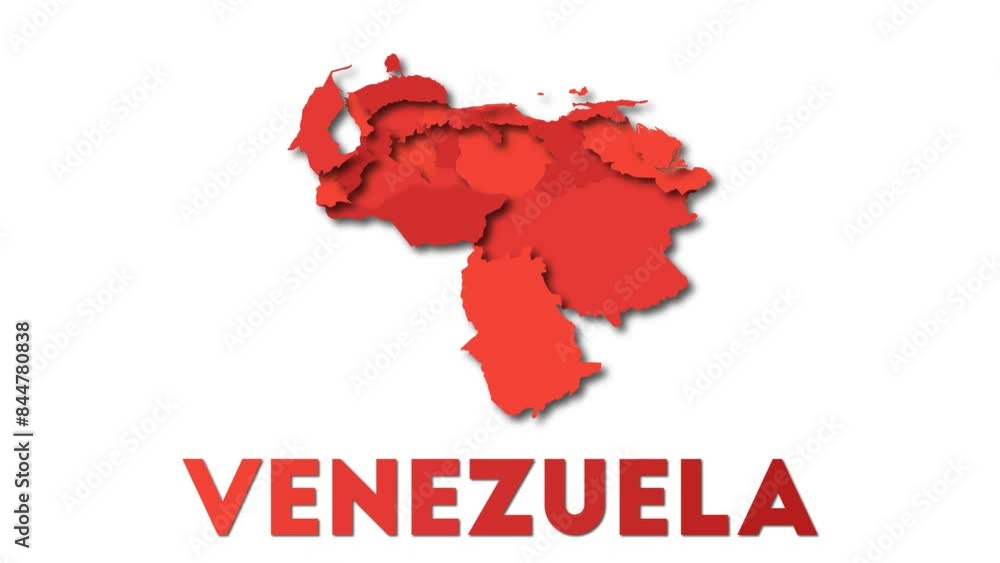 Poster venezuela map showing regions. animated country map with title. 4k resolution animation.