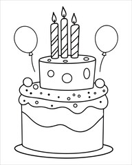 Birthday Cake Vector for coloring book, Birthday Cake Coloring Pages, cake illustration