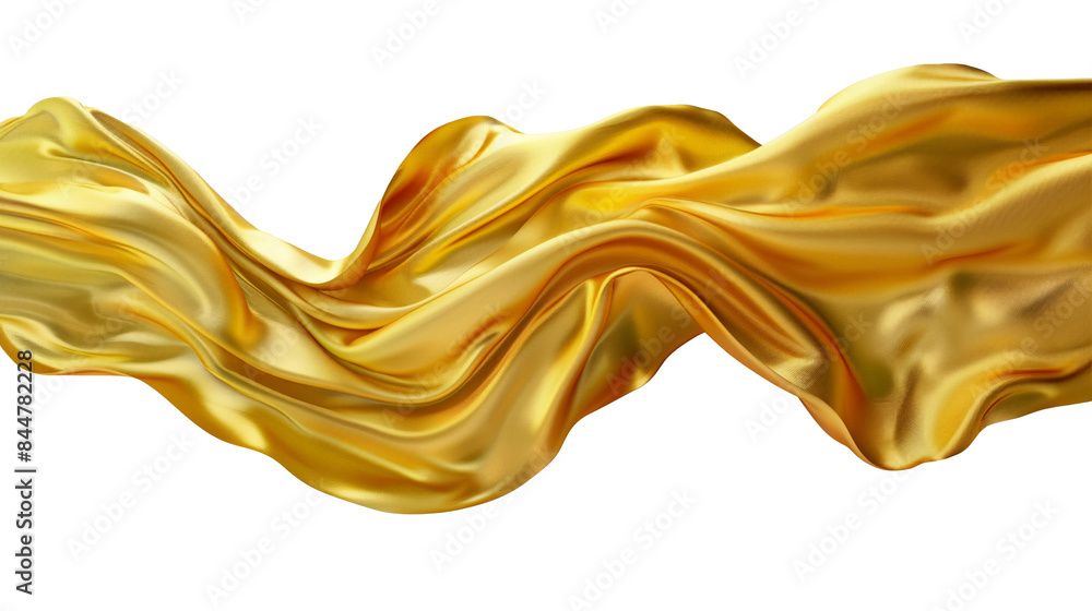 Poster satin smooth fabric of golden color isolated on a transparent background. design element, abstract b