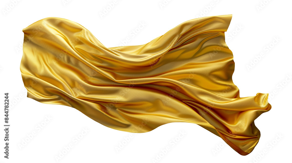 Poster satin smooth fabric of golden color isolated on a transparent background. design element, abstract b