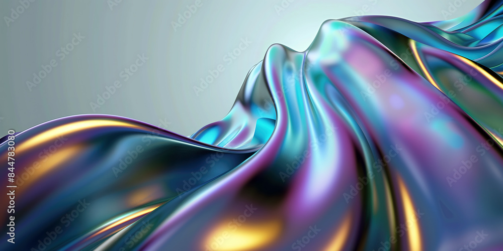 Aufkleber abstract iridescent 3d waves in gradient background