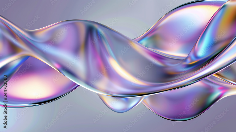 Poster abstract iridescent fluid waves in soft pastel gradient background