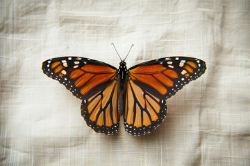 A monarch butterfly in the top center, elegant and poised, on a white canvas