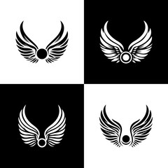 Black Wing Logo Vector Inspiration. Silhouette Wings Icon. Bird Wings, Angel Wings Stencil Decorative Ornament. Black Tattoo Sketch and Symbol of Victory. Vector Bundle of Isolated Symbols.
