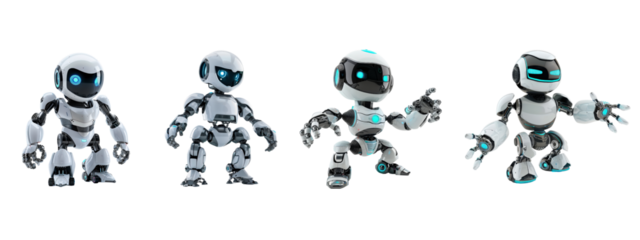 A robot isolated on white transparent background, PNG File. Perfect for clipart