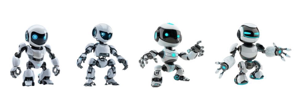 A robot isolated on white transparent background, PNG File. Perfect for clipart