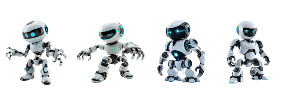 A robot isolated on white transparent background, PNG File. Perfect for clipart