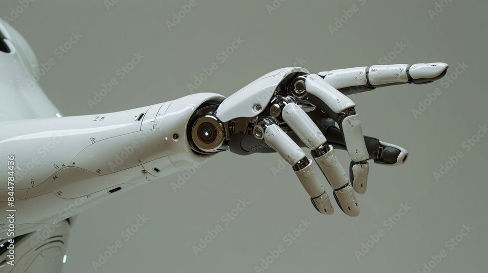 Aufkleber futuristic robotic arm pointing in a minimalist setting, showcasing advanced technology and precisio