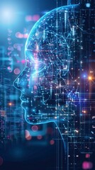Fototapeta premium Artificial intelligence. Technology web background. Virtual concept, brain drawing
