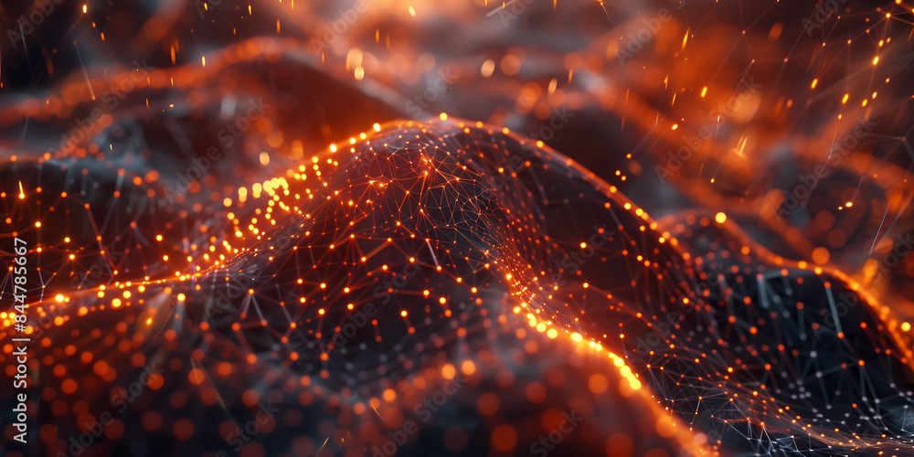 Poster blockchain data fields. ai technology, digital communication, big data flow concept