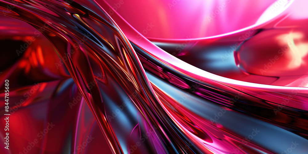 Aufkleber abstract 3d wave red and pink with glossy texture background