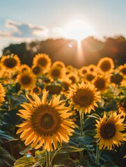 Golden Fields: Endless Sunflower Blooms Under the Summer Sun