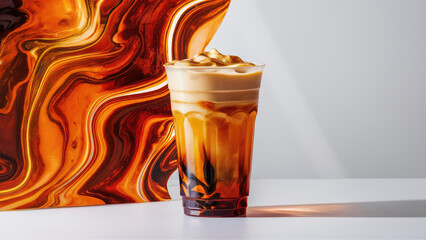 Thai tea, tall, plastic glass, no cover