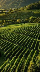 Fototapeta premium Abundant Grape Vineyards from Above: Prosperous Winery Landscape Aerial View