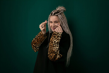 Woman With Grey Hair Wearing Leopard Print Shirt