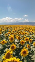 Obraz premium Majestic Sunflower Fields Under the Mountain Vista