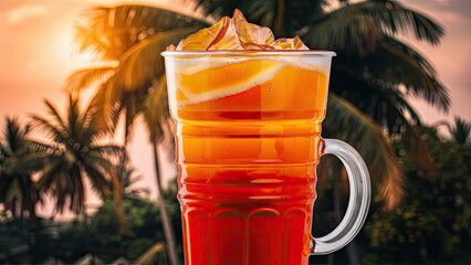 Thai tea, tall, plastic glass, no cover