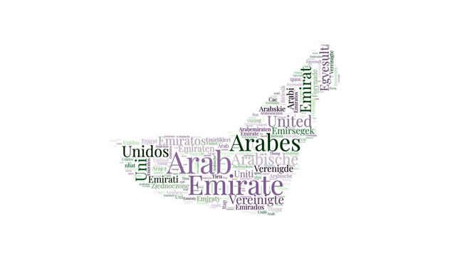 UAE shape words animation. UAE boundary filled with country names animated. Country opening, intro, presentation video.