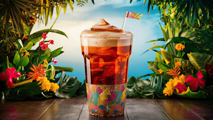 Thai tea, tall, plastic glass, no cover