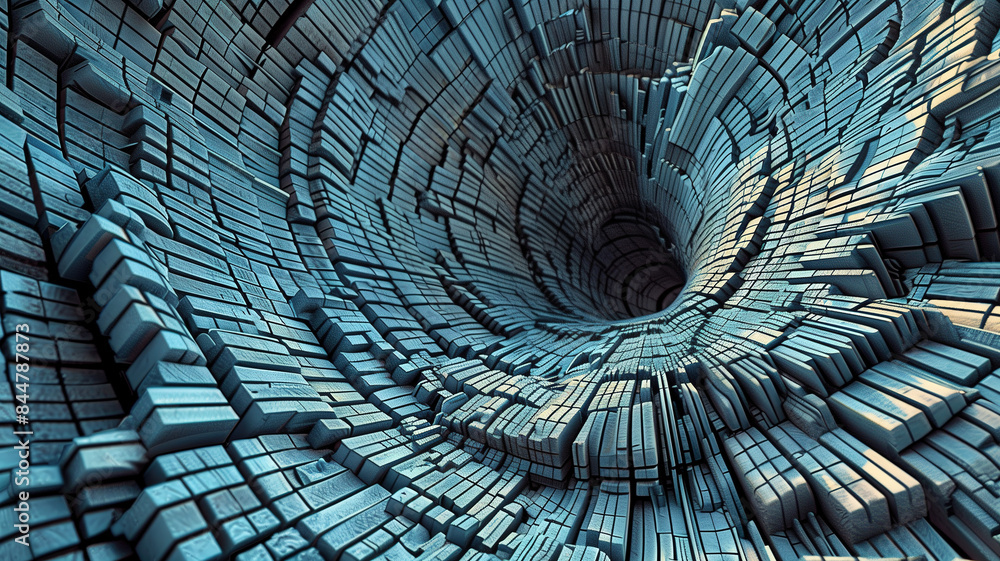 Aufkleber abstract 3d tunnel with geometric blocks and metallic texture