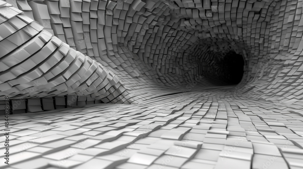Aufkleber abstract 3d tunnel with monochromatic geometric blocks background
